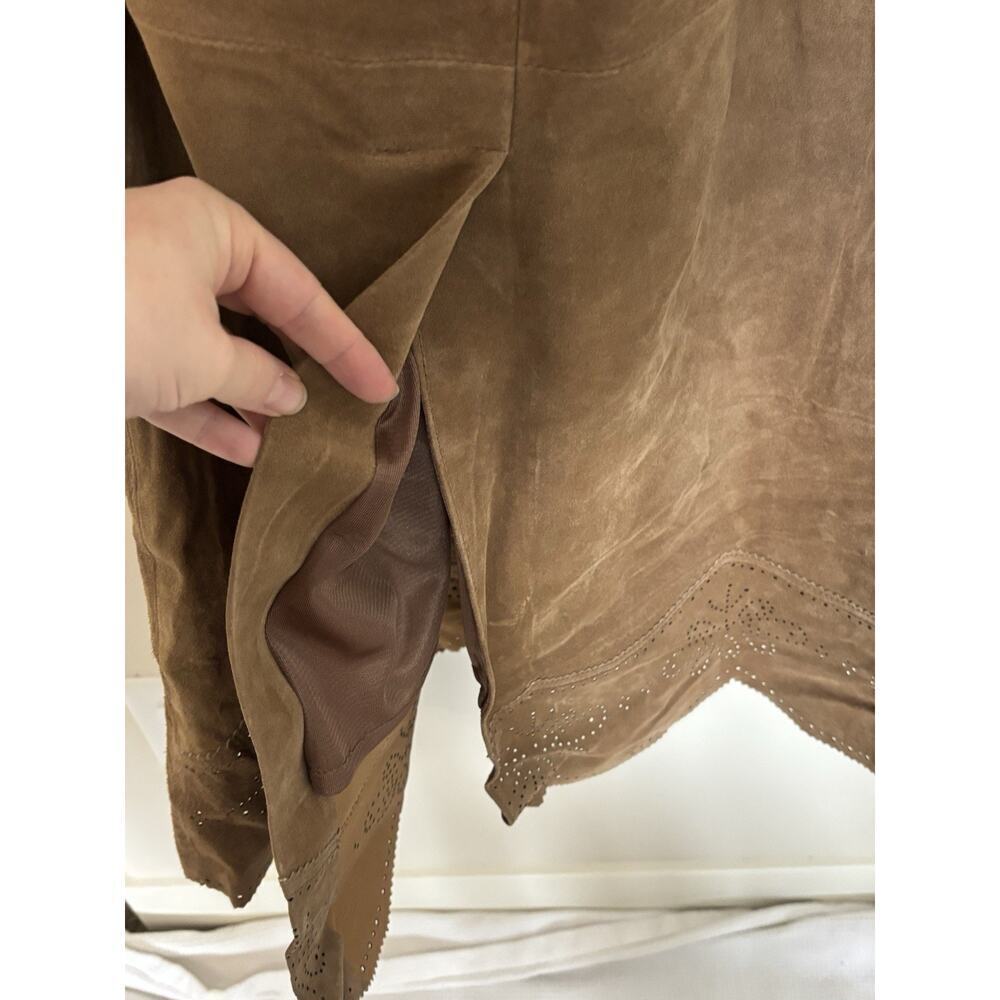NWT Bernardo Cognac Brown 100% Leather Suede A-Line Laser Cut Midi Max Skirt 12 - Picture 8 of 12